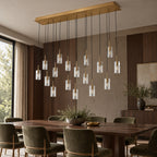 Pioggia Linear Cascade Chandelier, 17-Light Brass K9 Crystal, 55" Long