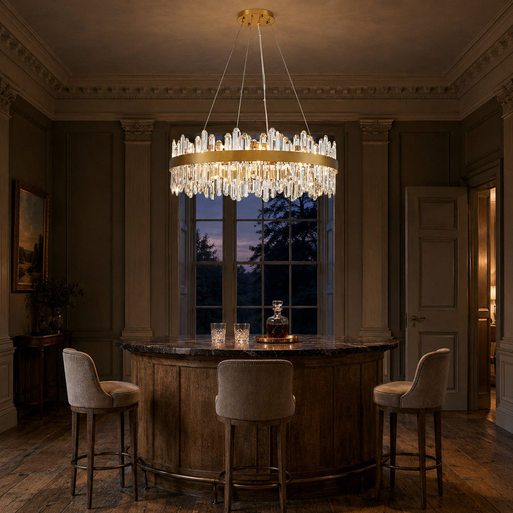 Modern Round K9 Crystal Chandelier 30" — 2-Tier, 24-Light, Gold