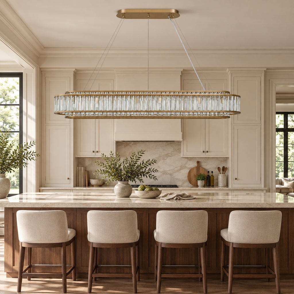 Colonna Oval Chandelier, 18-Light Brass K9 Crystal, 55" Long