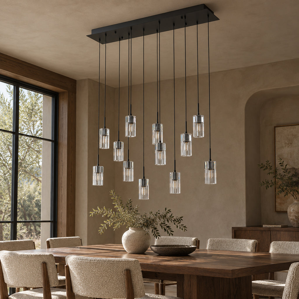 Pioggia Linear Cascade Chandelier, 12-Light Black K9 Crystal, 39" Long
