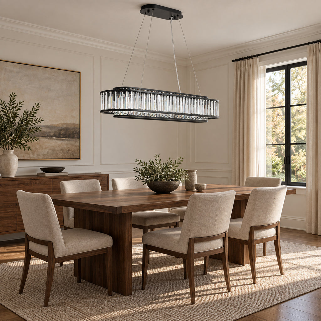 Colonna Oval Chandelier, 12-Light Black K9 Crystal, 41" Long