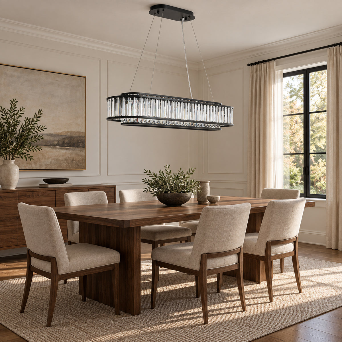 Colonna Oval Chandelier, 12-Light Black K9 Crystal, 41" Long