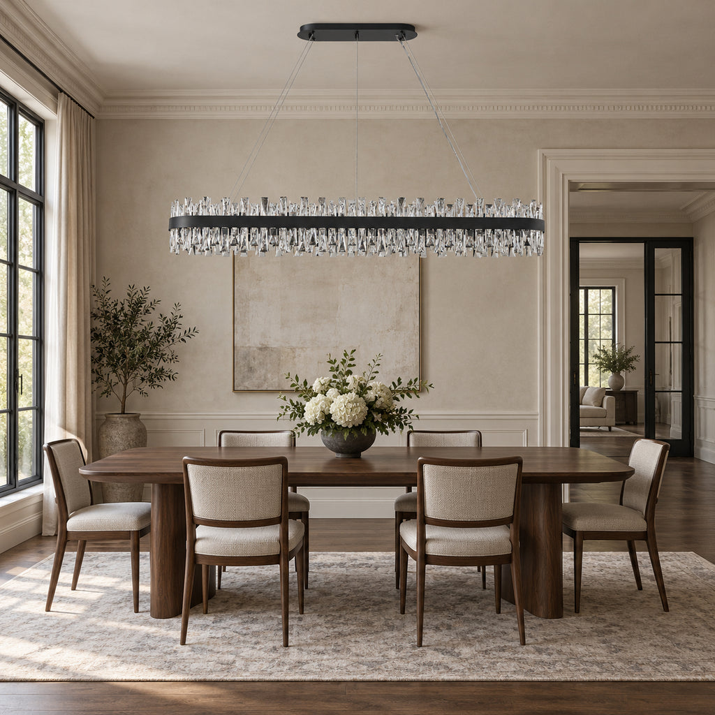 Nera Oval Chandelier, 32-Light Black K9 Crystal, 57" Long