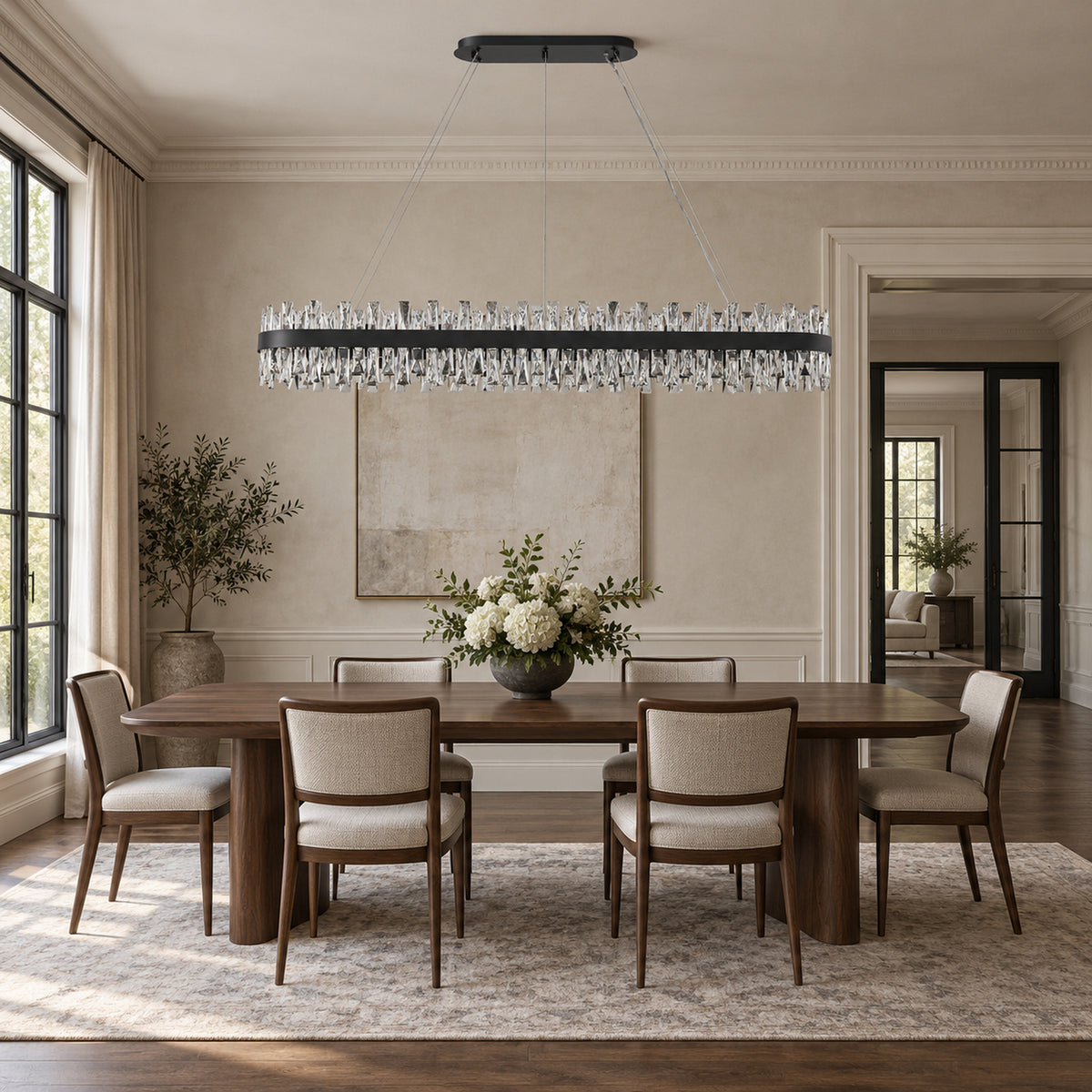 Nera Oval Chandelier, 32-Light Black K9 Crystal, 57" Long