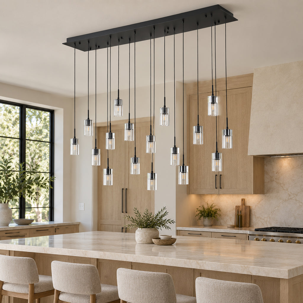 Pioggia Linear Cascade Chandelier, 17-Light Black K9 Crystal, 55" Long
