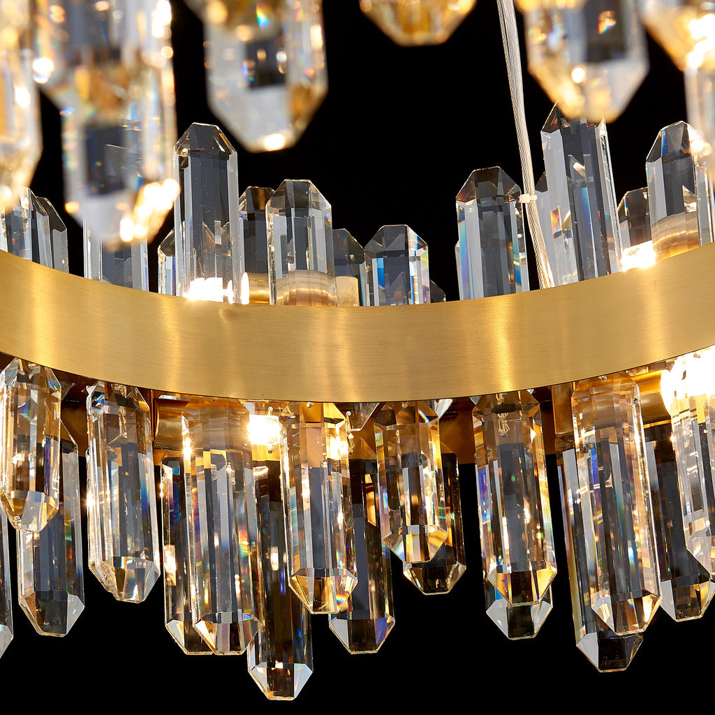 Round 2-Tier K9 Crystal Chandelier 23" — 16-Light Gold Modern Chandelier