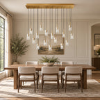 Pioggia Linear Cascade Chandelier, 17-Light Brass K9 Crystal, 55" Long