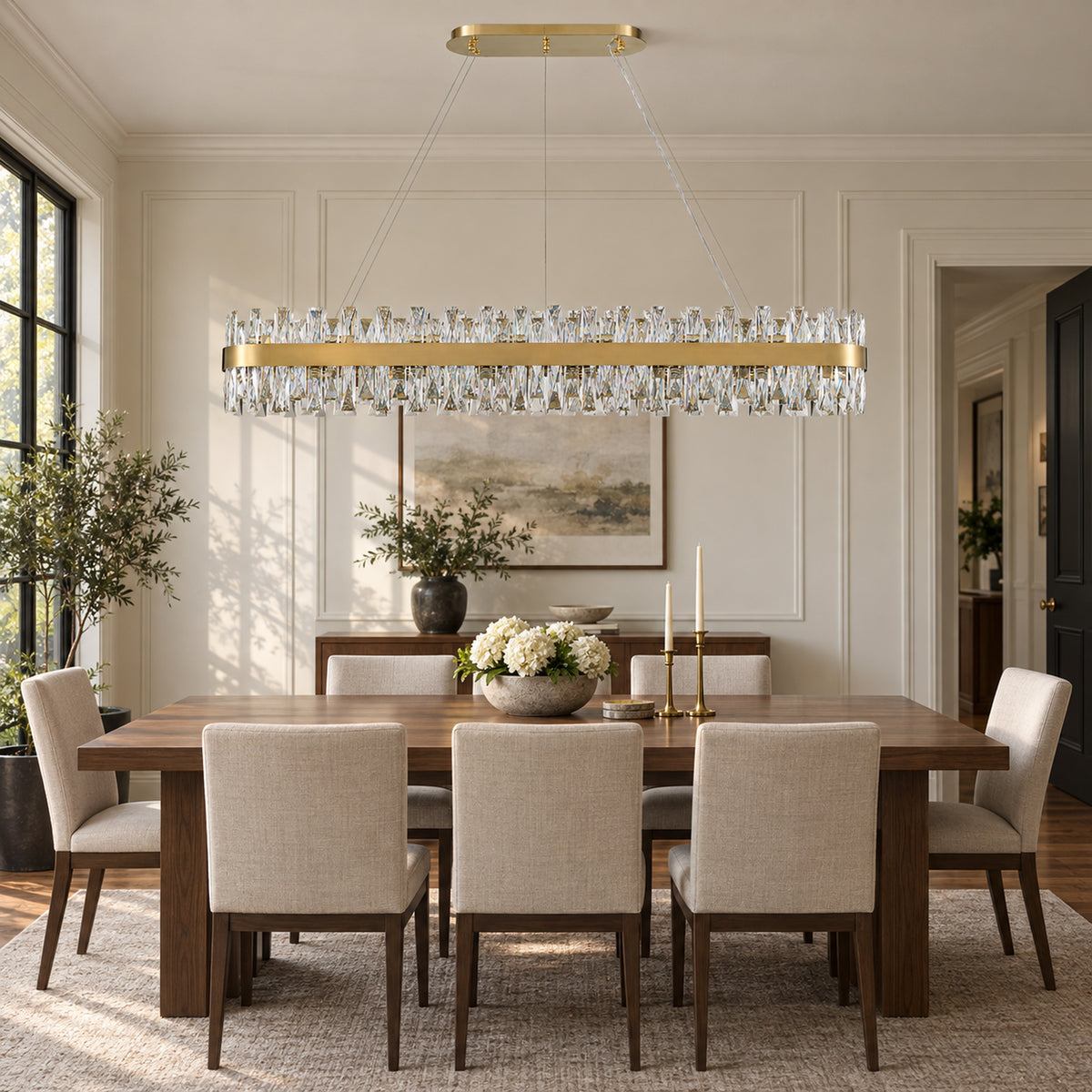 Corona Oval Chandelier, 32-Light Gold K9 Crystal, 57" Long