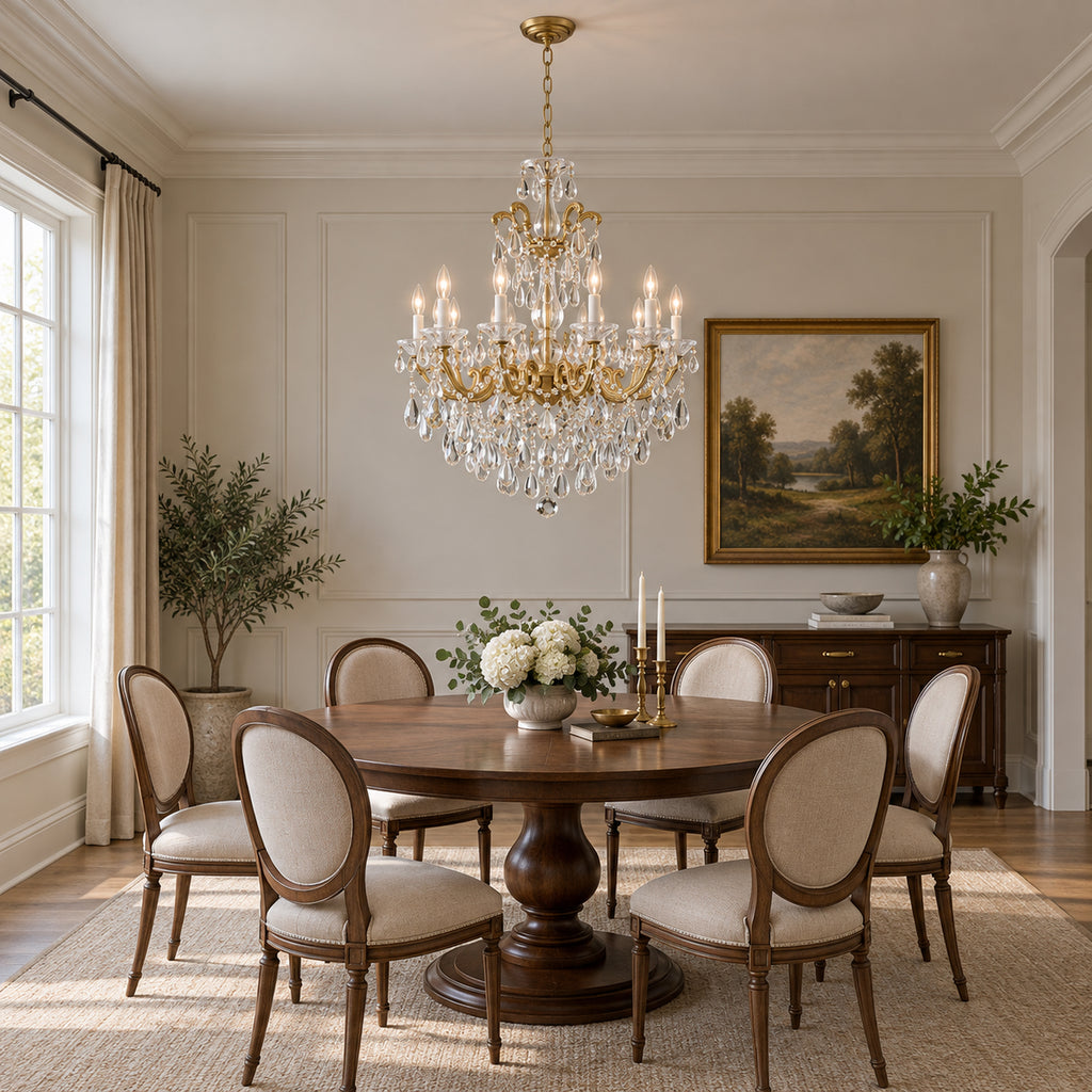 Aurelia Chandelier, 10-Light Brass K9 Crystal, 30" Dia