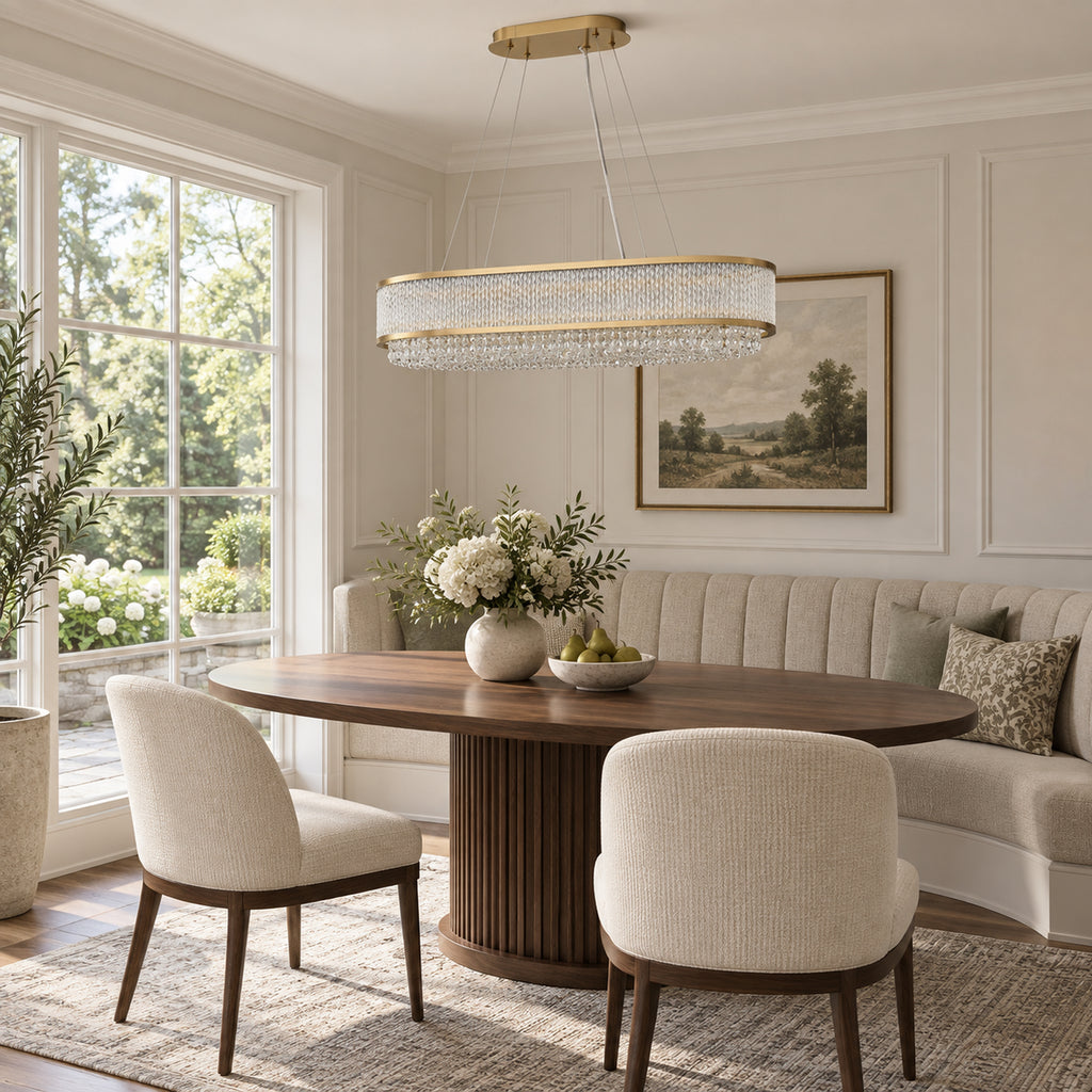 Velara Oval Chandelier, 12-Light Gold K9 Crystal, 34.5" Long