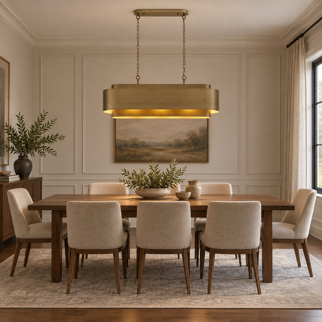 Lamina Oval Drum Chandelier, 12-Light Brushed Brass, 40" Long