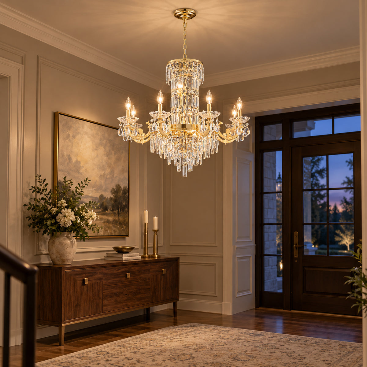 Fontana Chandelier, 8-Light Gold K9 Crystal, 32" Dia