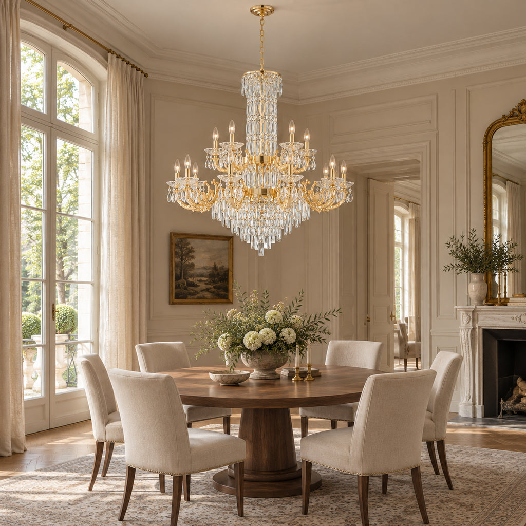 Fontana Chandelier, 2-Tier 15-Light Gold K9 Crystal, 40" Dia