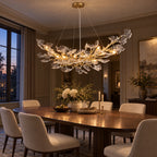 Foglia Linear Ginkgo Leaf Chandelier, 14-Light Gold Branch, 55" Long