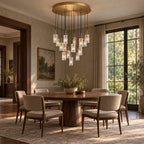 Pioggia Cascade Chandelier, 15-Light Brass K9 Crystal, 32" Dia