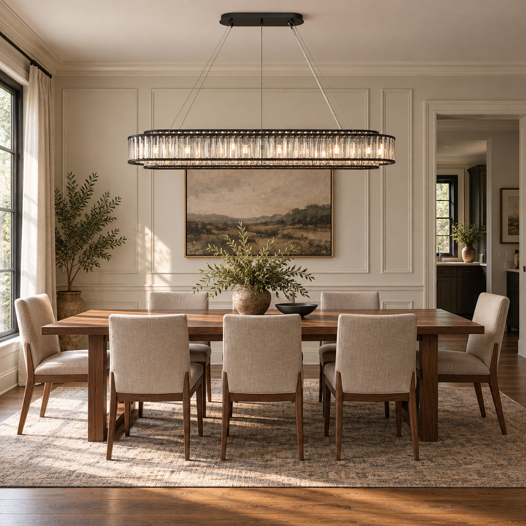 Colonna Oval Chandelier, 18-Light Black K9 Crystal, 55" Long
