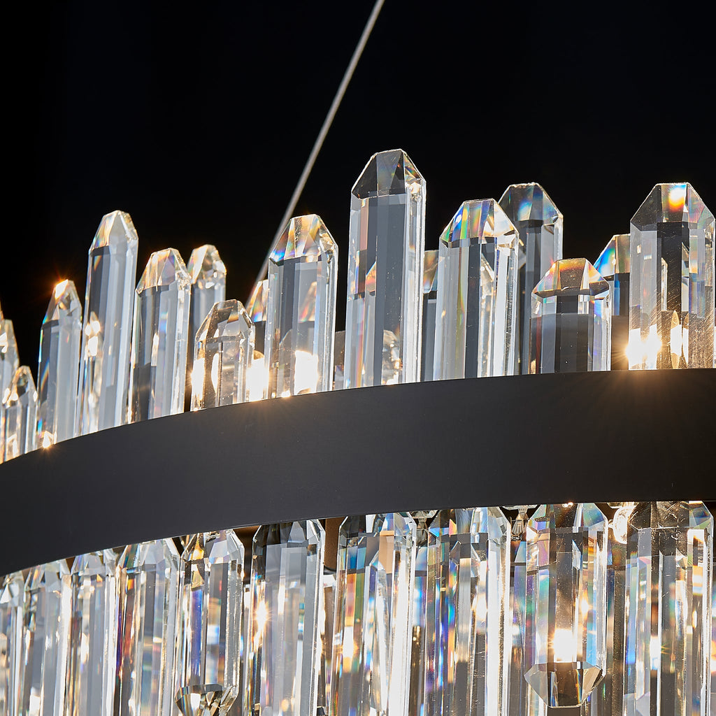 Modern Round K9 Crystal Chandelier 30" — 2-Tier, 24-Light, Black