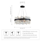 Black round 22.8 inch crystal chandelier dimensions and bulb guide