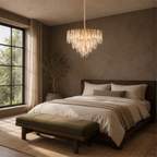 Multi-layers Crystal Chandelier, Classic Circle Frames and Leaf Shape Crystal Pendant Light for Dining Room, Living Room, Bedroom