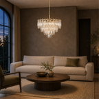 Multi-layers Crystal Chandelier, Classic Circle Frames and Leaf Shape Crystal Pendant Light for Dining Room, Living Room, Bedroom